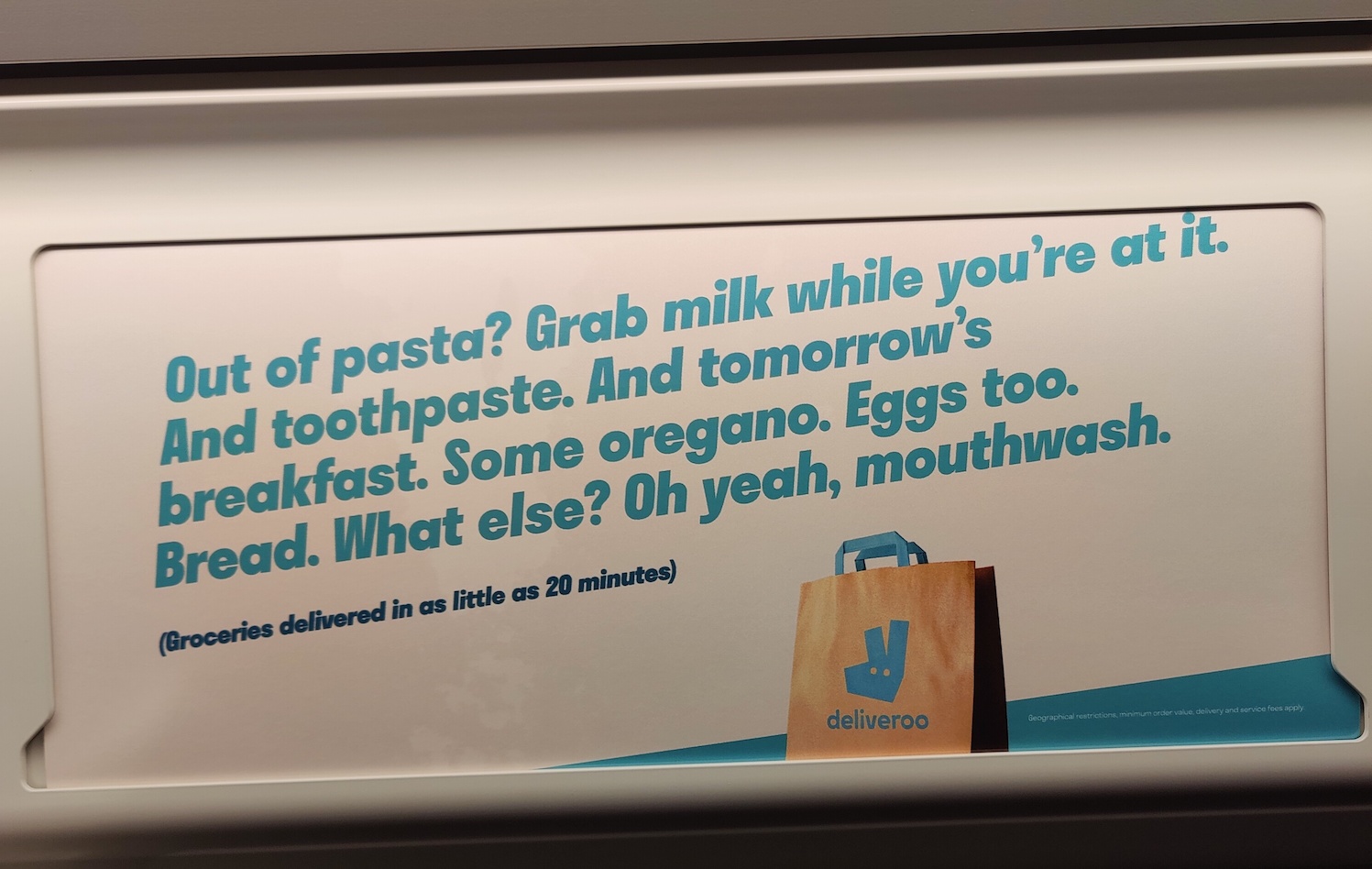 Out of pasta? Grab milk while you're at it. And toothpaste. And tomorrow's breakfast. Some oregano. Eggs too. Bread.
What else?
Oh yeah, mouthwash.
(Groceries delivered in as little as 20 minutes.)